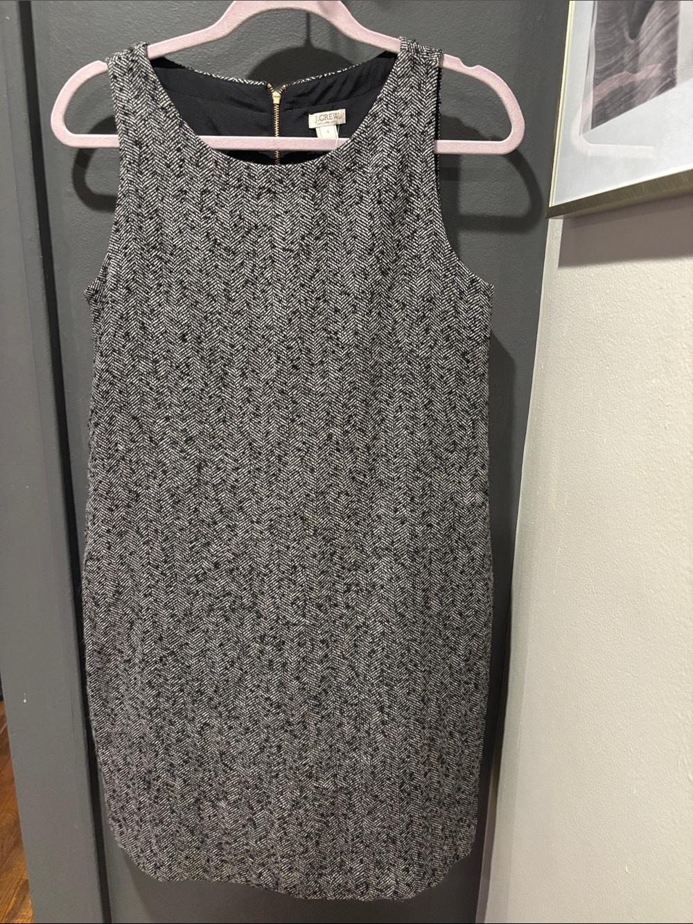 J. Crew Black and White Tweed Sleeveless Shift Dress
